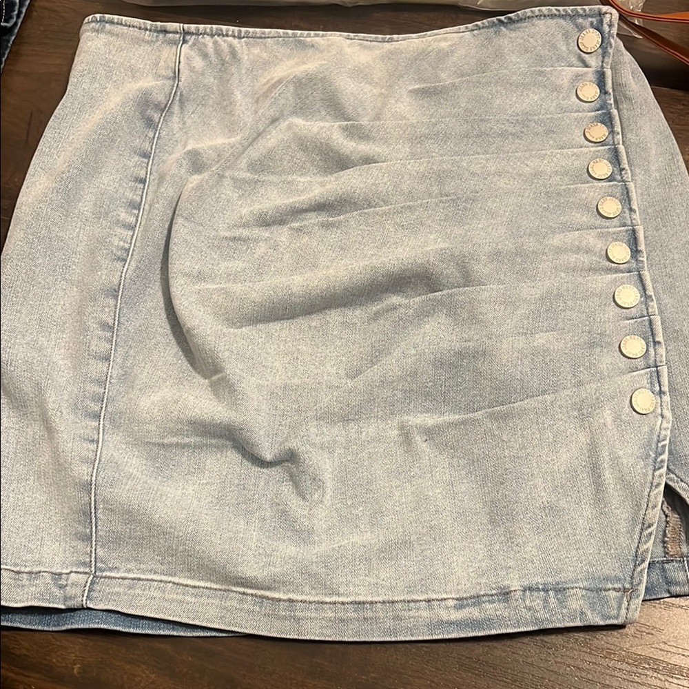 Light Blue Denim Skirt with Button Detail